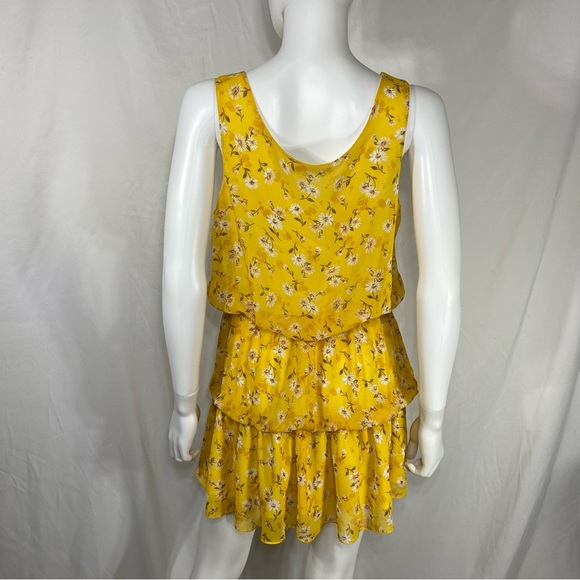Forever 21 Yellow Floral Print Bubble Tiered Sleeveless Mini Dress - Picture 3 of 7